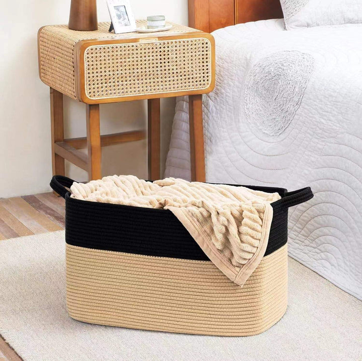 Modern Cotton Rope Storage Basket with Handles Organizer