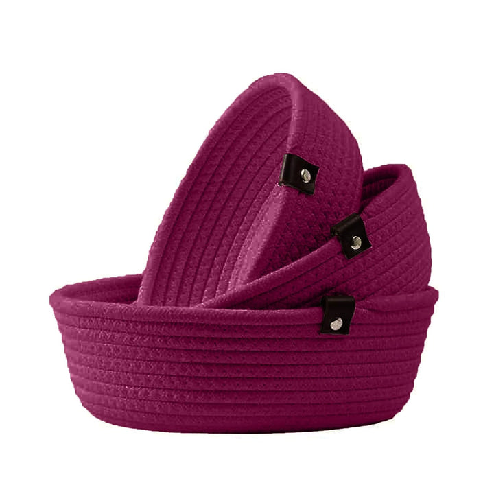 Dark Pink Cotton Rope Storage Bowl Set for Home
