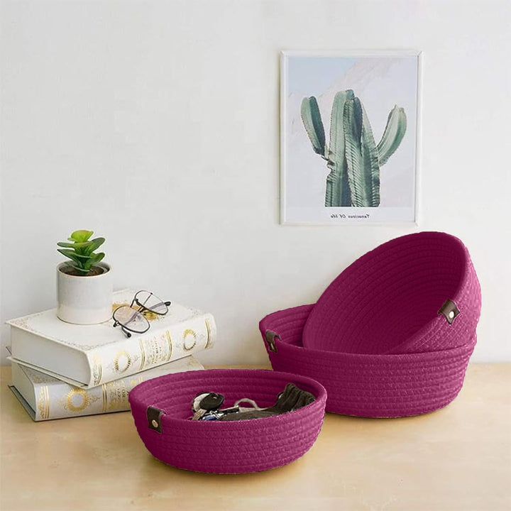 Dark Pink Cotton Rope Storage Bowl Set for Home