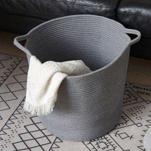 Grey Cotton Rope Storage Basket with Handles Home Organizer