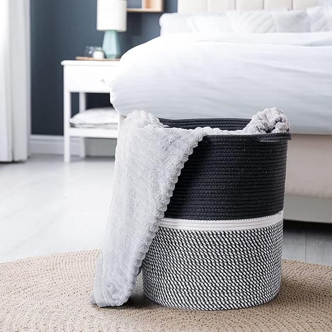 Grey Laundry Storage Basket Large Rope Clothes Organizer
