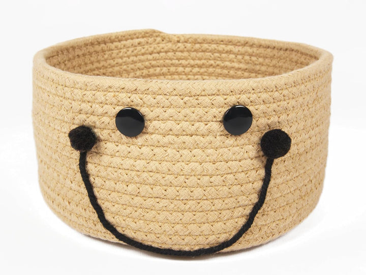 Cute Smile Design Woven Storage Basket for Home Organizer