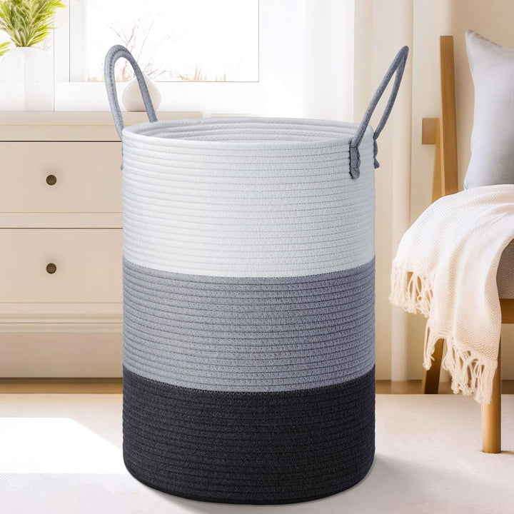 Cotton Rope Laundry Storage Basket Grey White Home Organizer
