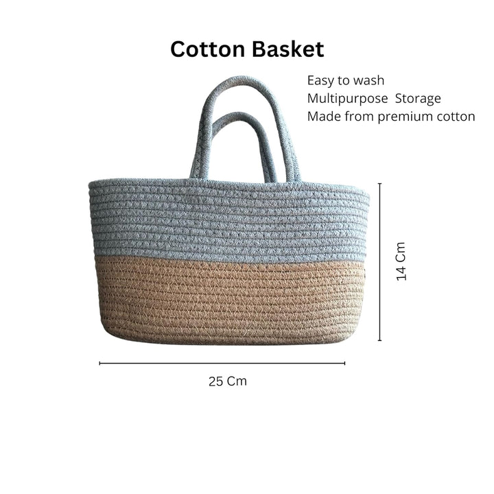 Dual Tone Cotton Storage Basket with Handle Organizer