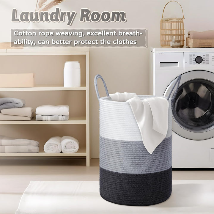 Cotton Rope Laundry Storage Basket Grey White Home Organizer