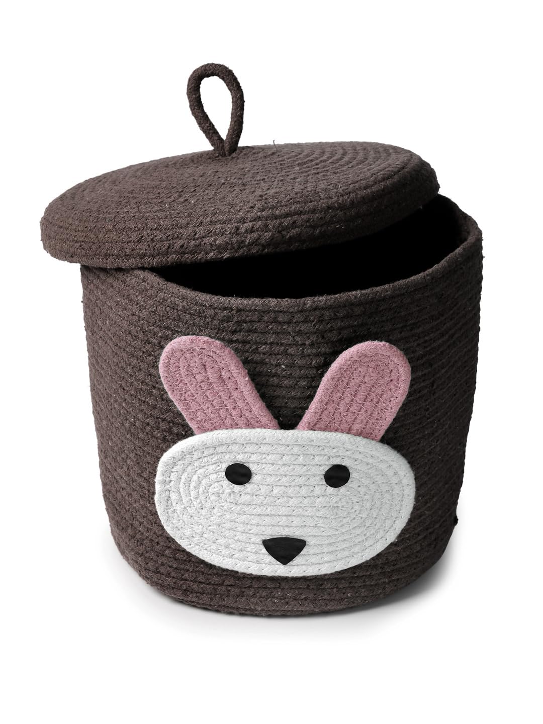 Brown Bunny Face Storage Basket with Lid for Kids Toy Room