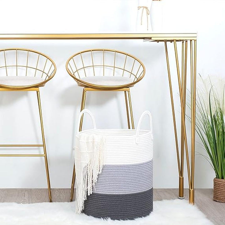 Cotton Rope Laundry Storage Basket White Grey Home Organizer