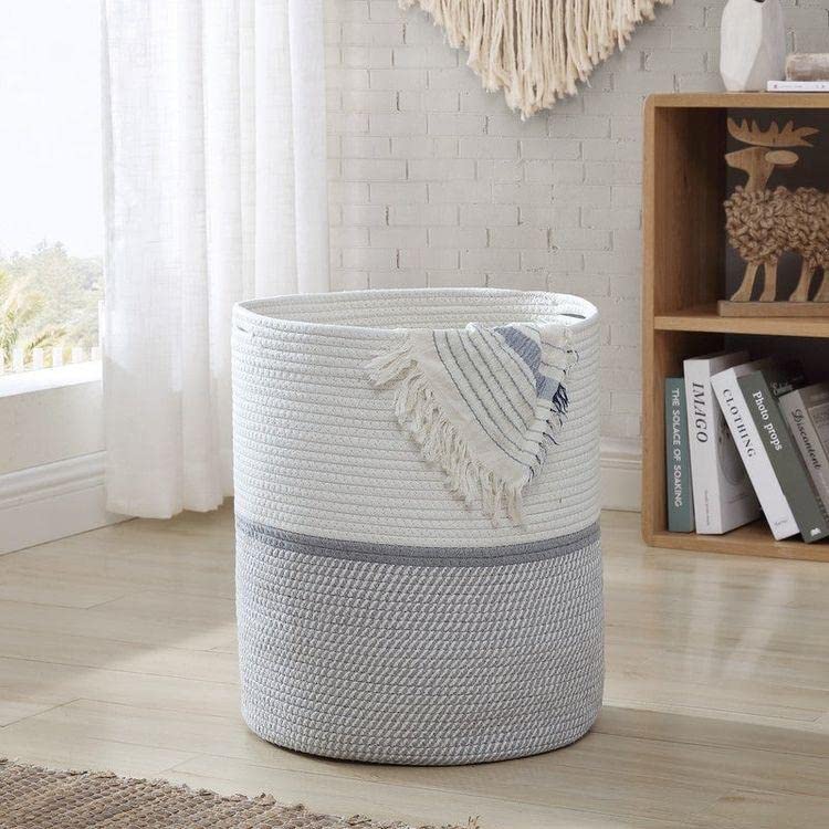 Cotton Rope Storage Basket White Grey Modern Home Organizer