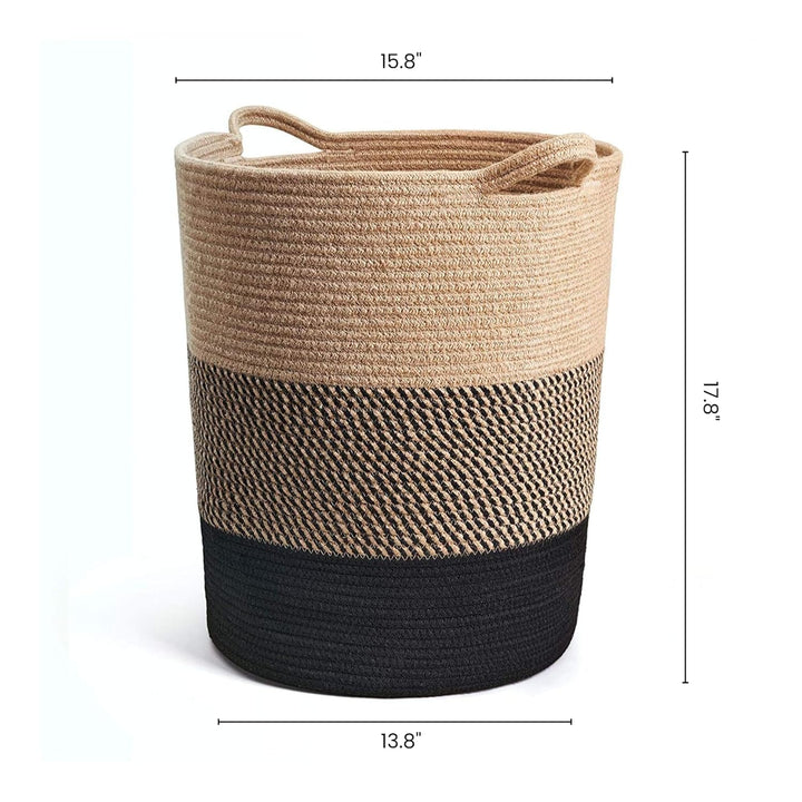 Beige Black Laundry Storage Basket Large Rope Organizer Bin