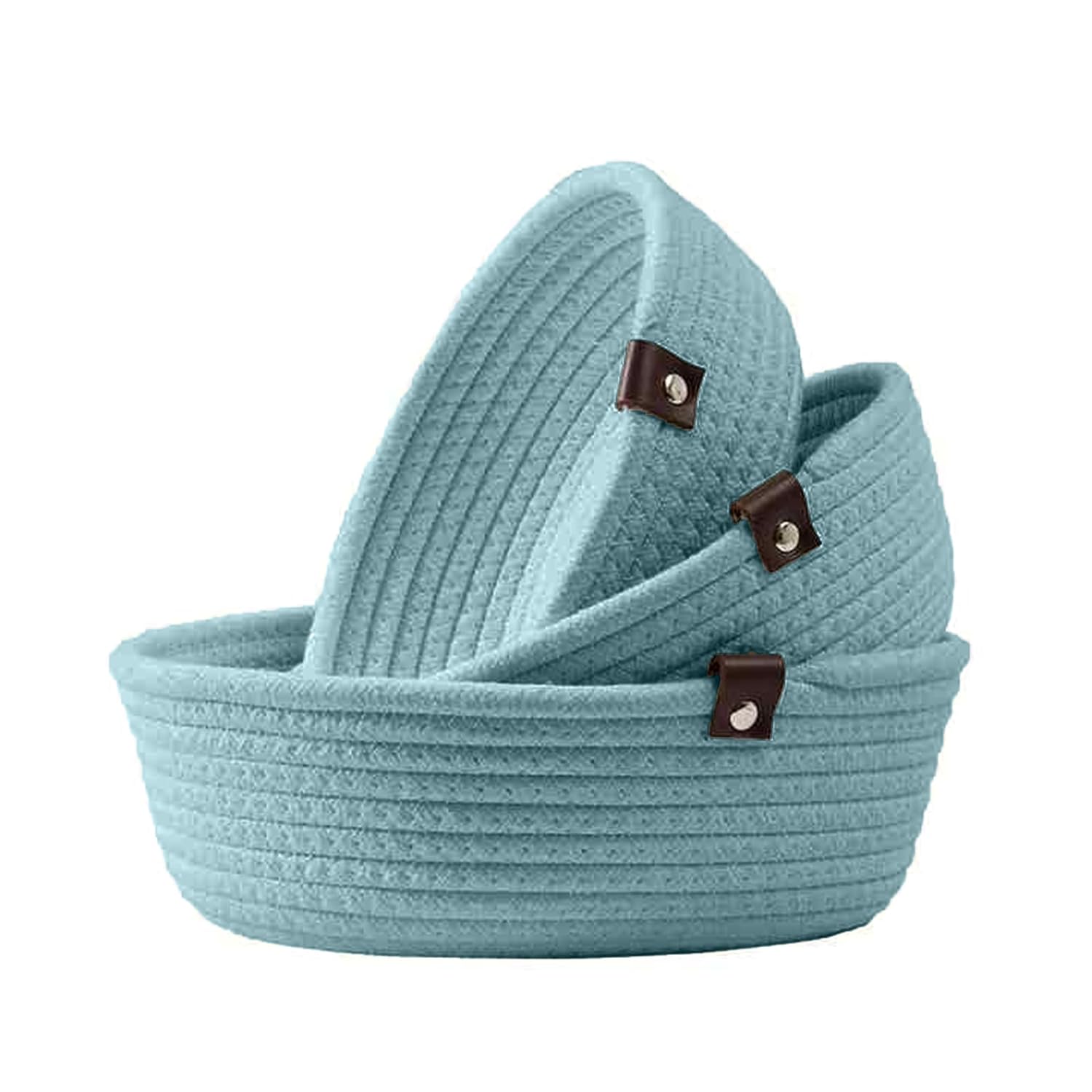 Light Blue Cotton Rope Storage Bowl Set for Home Use