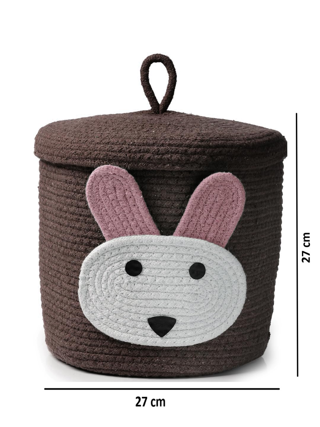 Brown Bunny Face Storage Basket with Lid for Kids Toy Room
