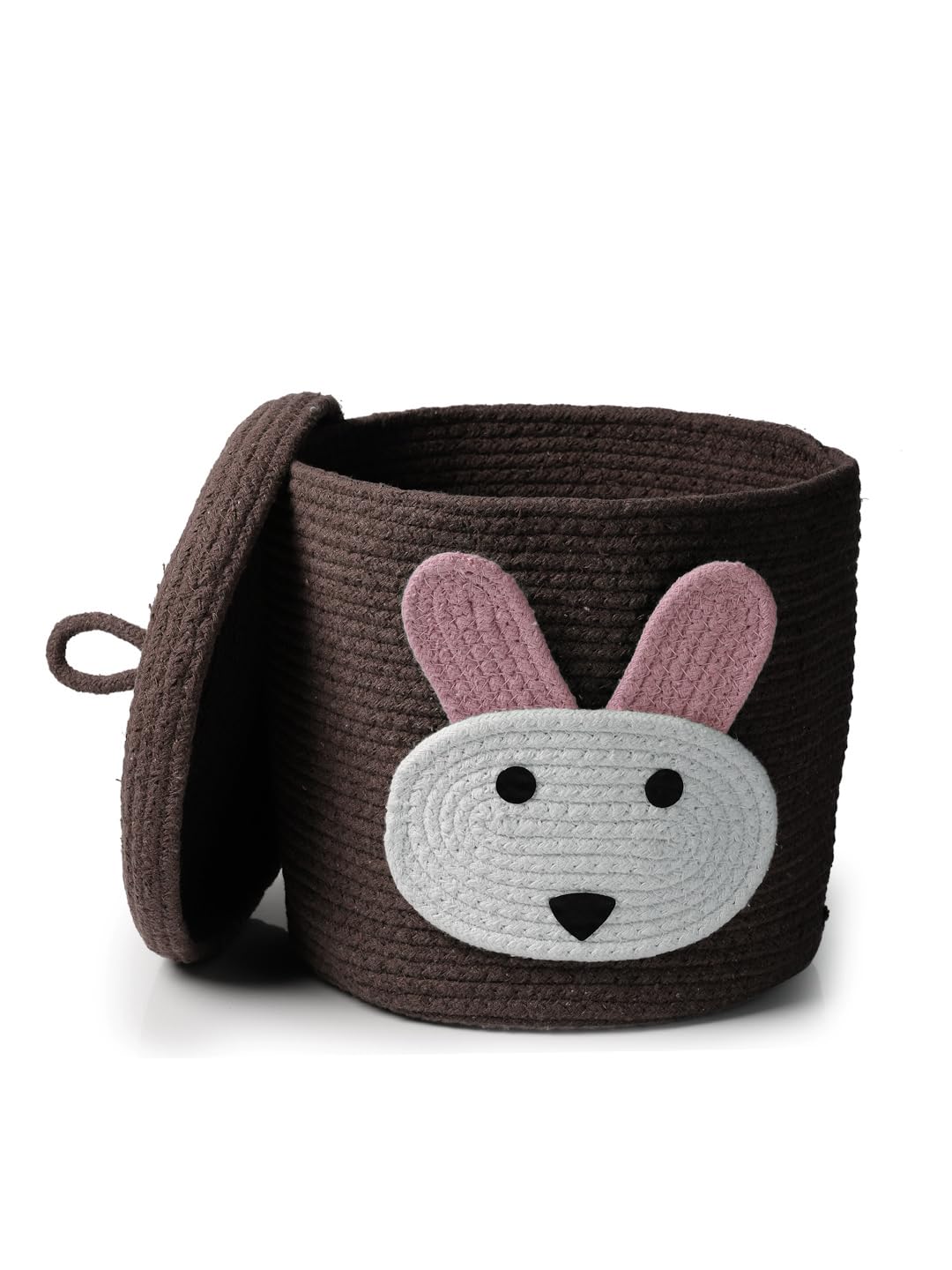 Brown Bunny Face Storage Basket with Lid for Kids Toy Room