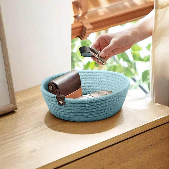 Light Blue Cotton Rope Storage Bowl Set for Home Use