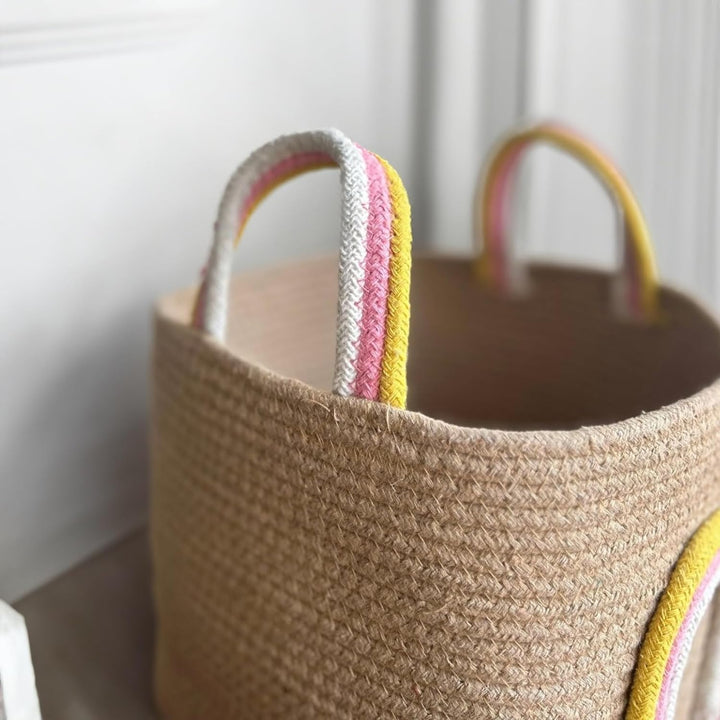 Rainbow Design Cotton Rope Storage Basket with Handles