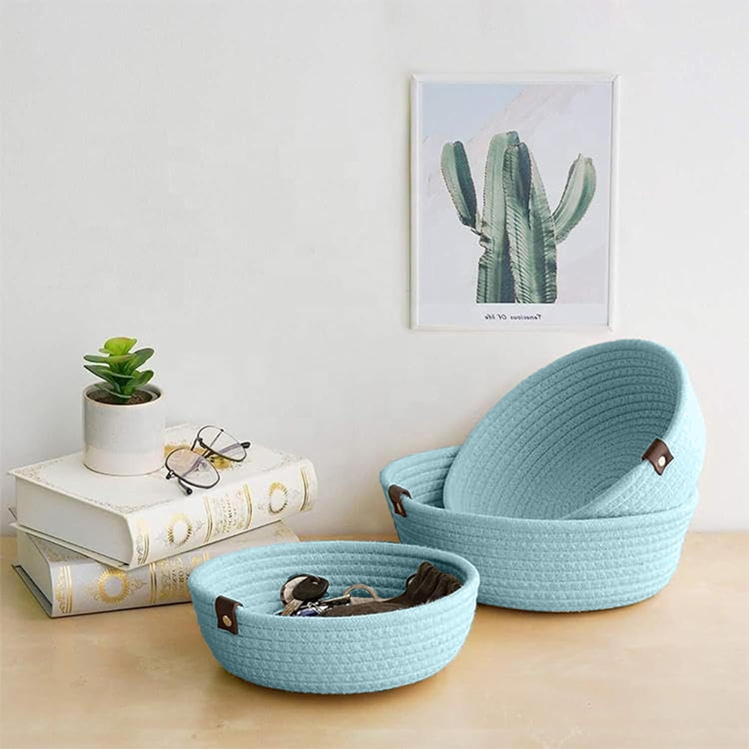 Light Blue Cotton Rope Storage Bowl Set for Home Use