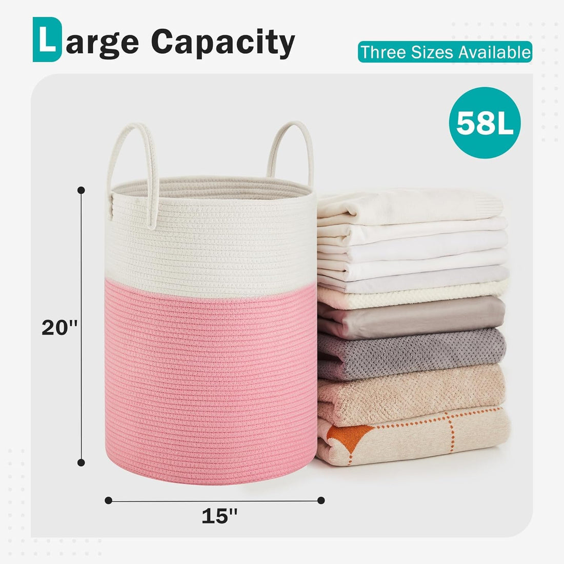 Cotton Rope Laundry Storage Basket White Pink Home Organizer