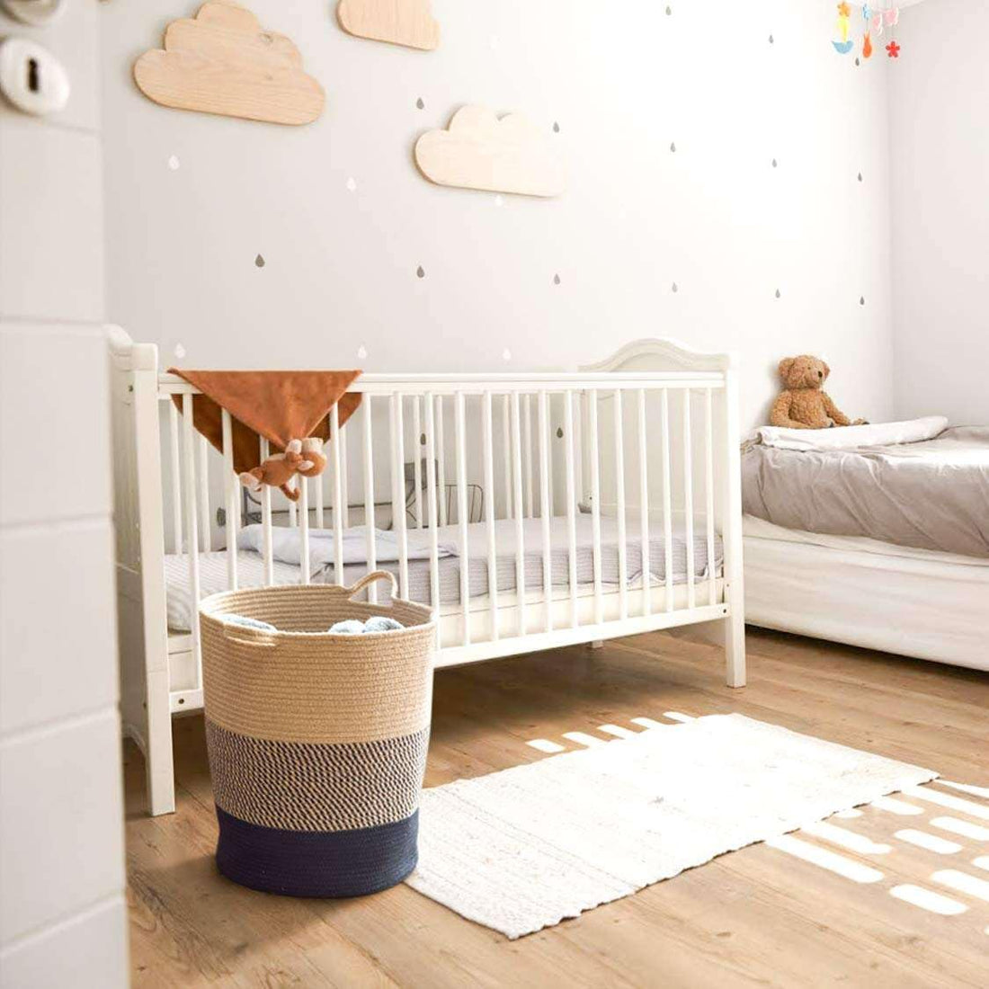 Beige Black Laundry Storage Basket Large Rope Organizer Bin