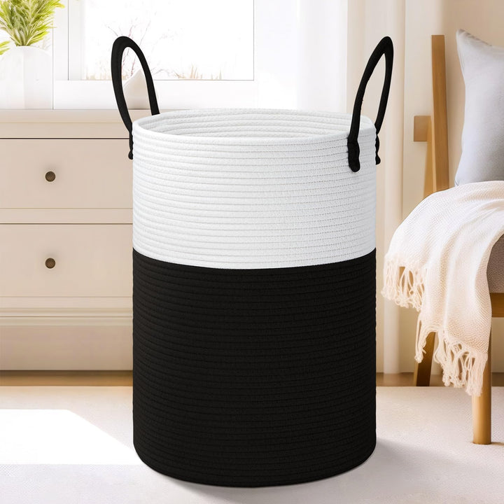 Cotton Rope Laundry Storage Basket White Black Home Organizer