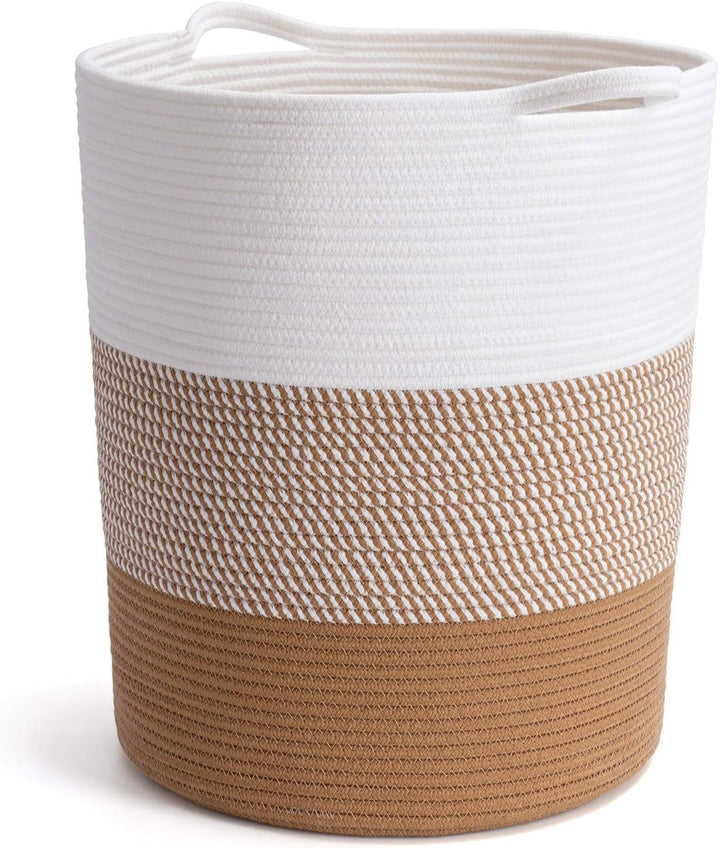 Cotton Rope Storage Basket White Brown Modern Home Organizer