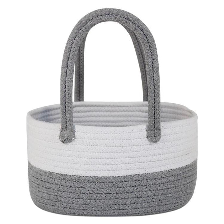 Dual Tone Cotton Rope Storage Basket with Handle Organizer
