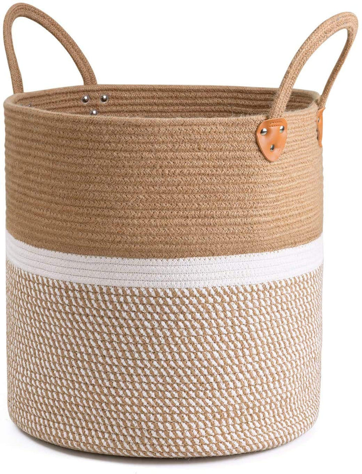 Cotton Rope Storage Basket Brown White Modern Home Organizer