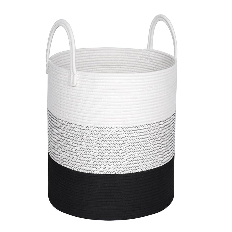 Cotton Rope Storage Basket White Black 14x12 Home Organizer