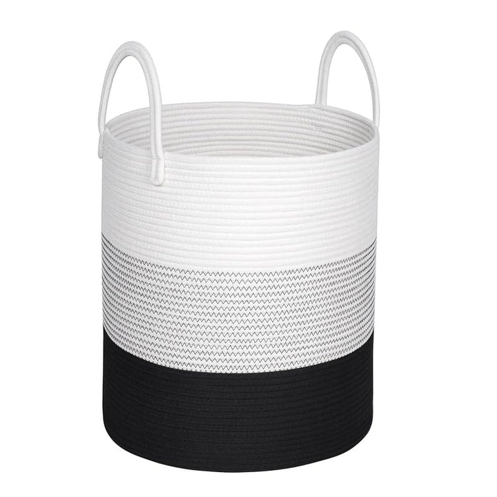 Cotton Rope Storage Basket White Black 14x12 Home Organizer