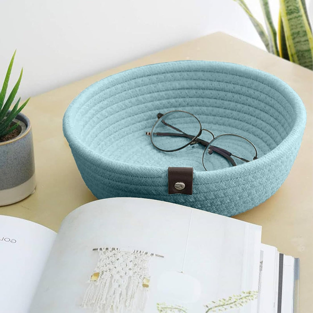 Light Blue Cotton Rope Storage Bowl Set for Home Use