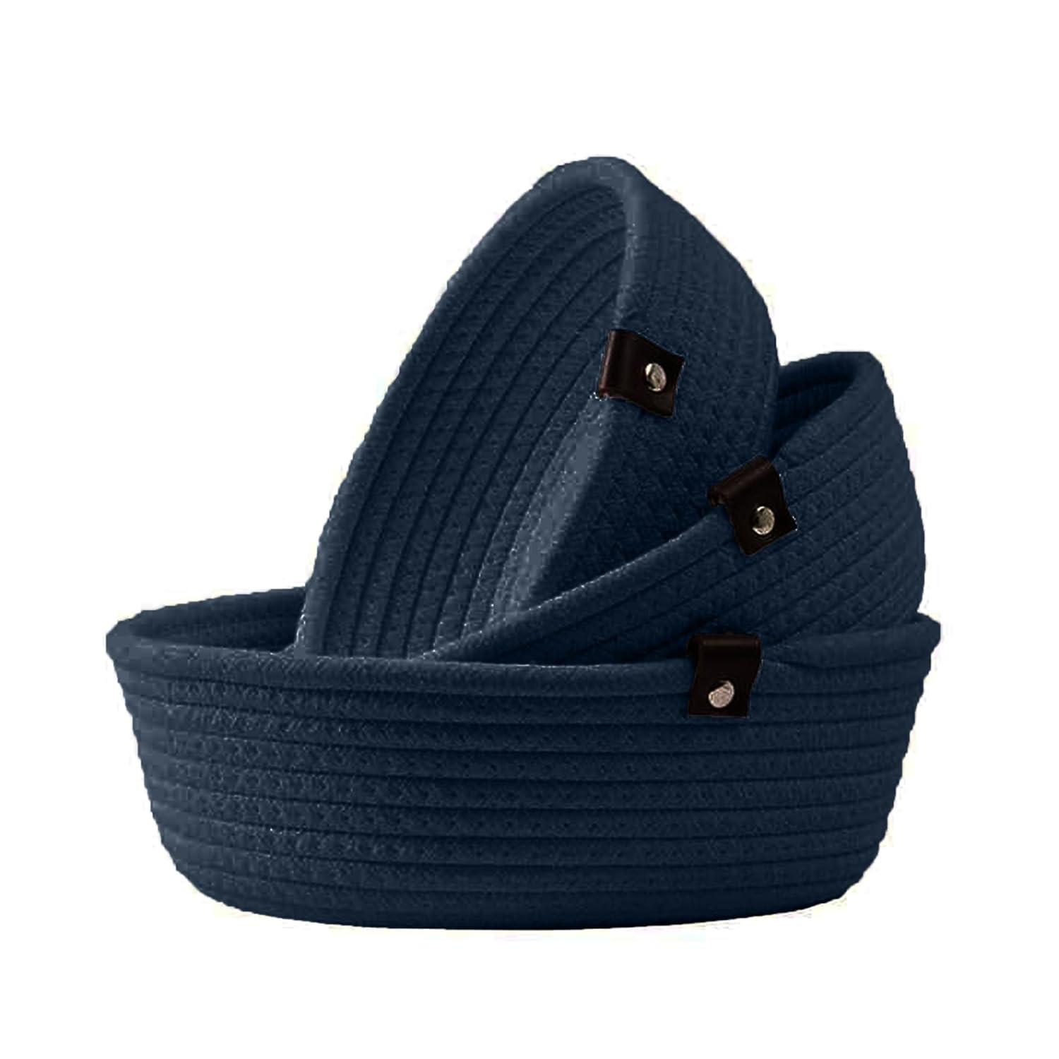 Navy Blue Cotton Rope Storage Bowl Set for Home
