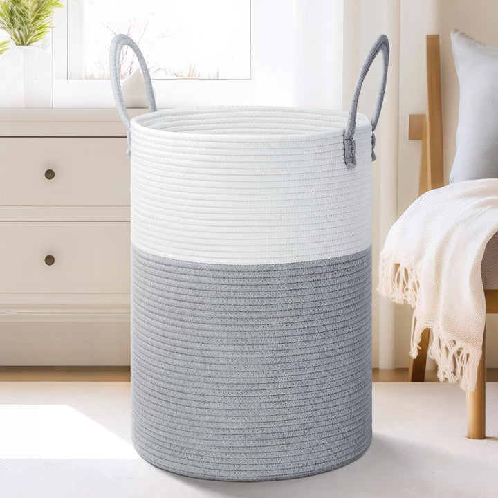 Cotton Rope Laundry Storage Basket White Grey Home Organizer