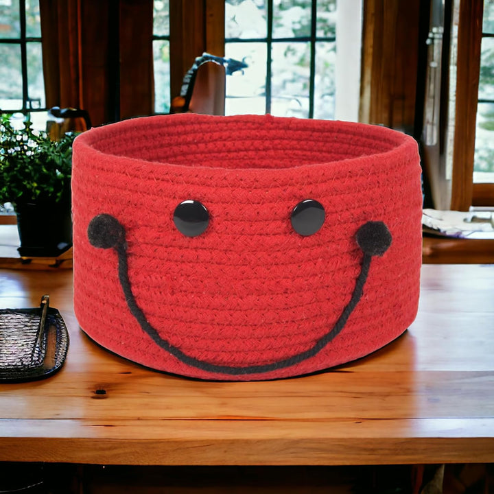 Cute Smile Design Cotton Rope Storage Basket Organizer