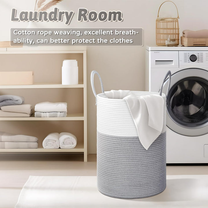 Cotton Rope Laundry Storage Basket White Grey Home Organizer