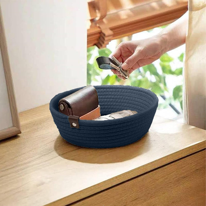 Navy Blue Cotton Rope Storage Bowl Set for Home