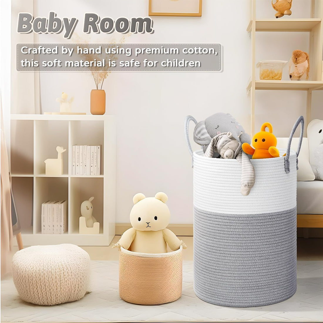 Cotton Rope Laundry Storage Basket White Grey Home Organizer