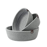Grey Cotton Rope Storage Bowl Set with Leather Tabs
