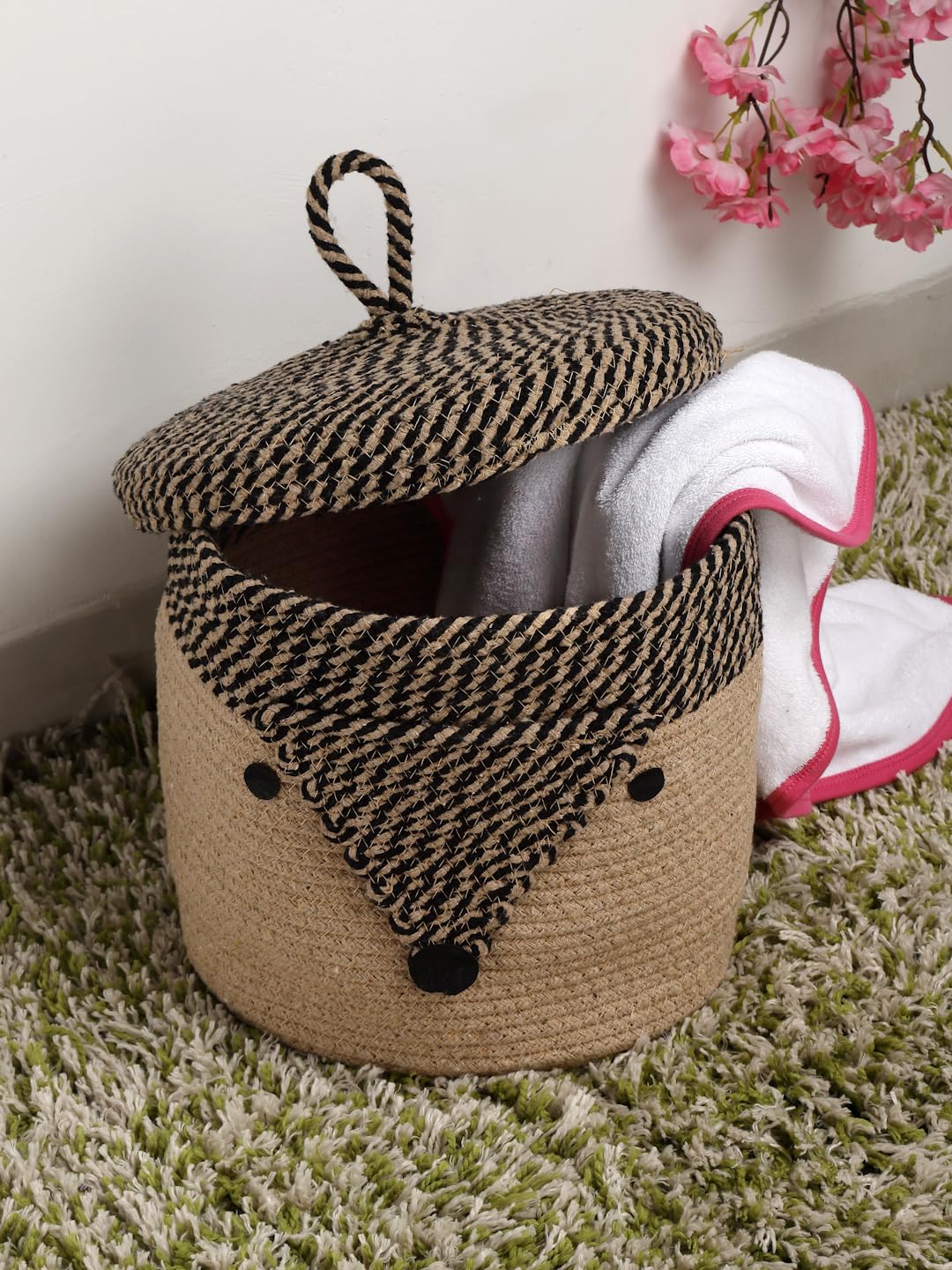 Rat Design Rope Storage Basket with Lid Kids Organizer Box