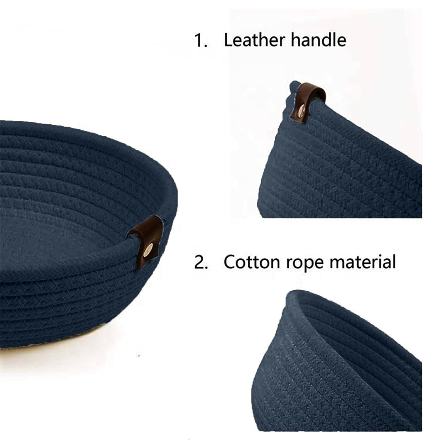 Navy Blue Cotton Rope Storage Bowl Set for Home