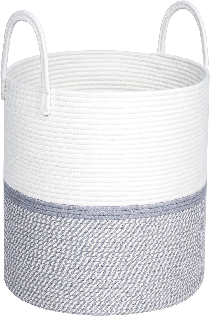 Cotton Rope Laundry Storage Basket White Grey Home Organizer