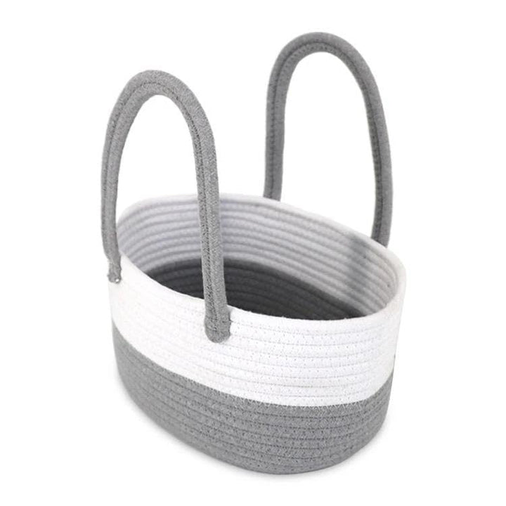 Dual Tone Cotton Rope Storage Basket with Handle Organizer