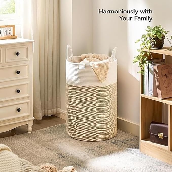 Cotton Rope Storage Basket White Beige Home Organizer Bin