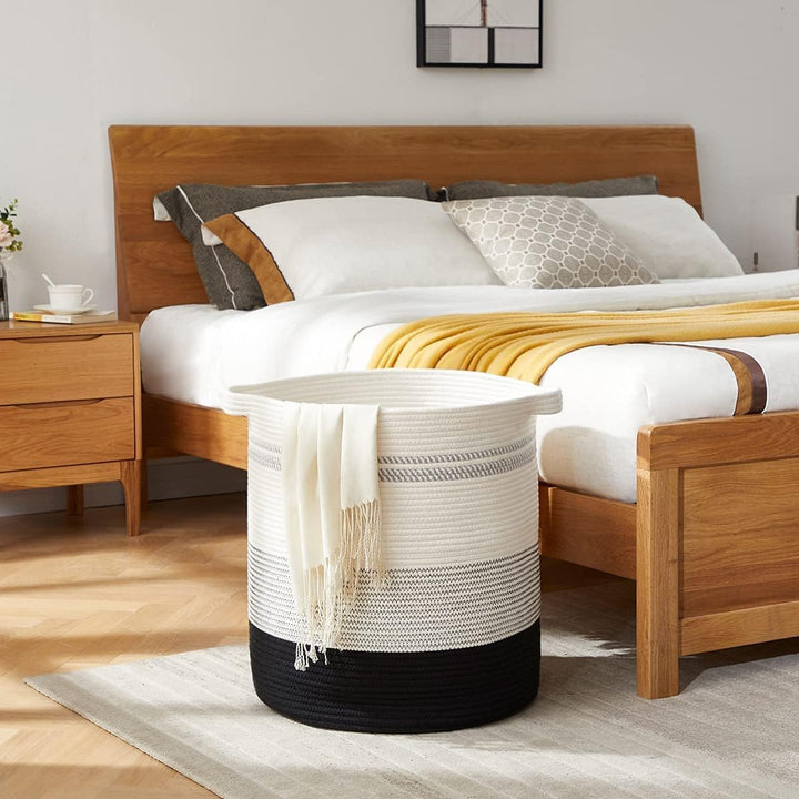 Cotton Rope Storage Basket White Black Modern Home Organizer