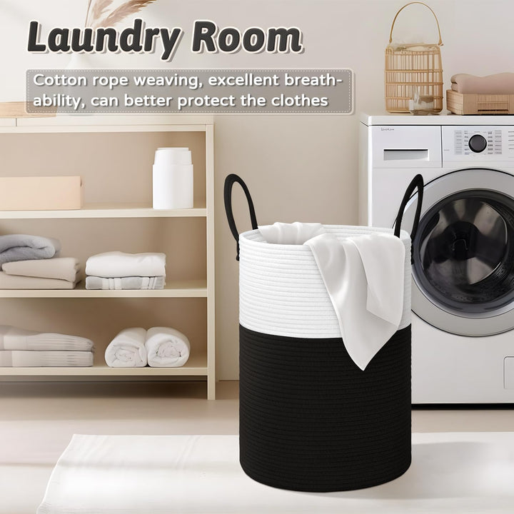 Cotton Rope Laundry Storage Basket White Black Home Organizer