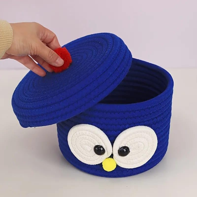 Cute Owl Design Storage Basket with Lid for Kids Room Use