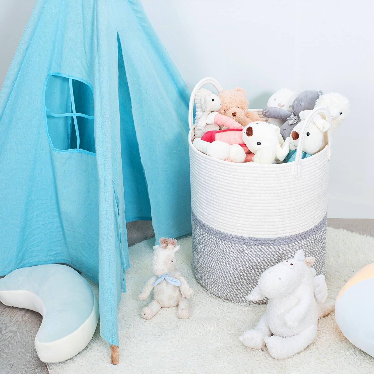 Cotton Rope Laundry Storage Basket White Grey Home Organizer