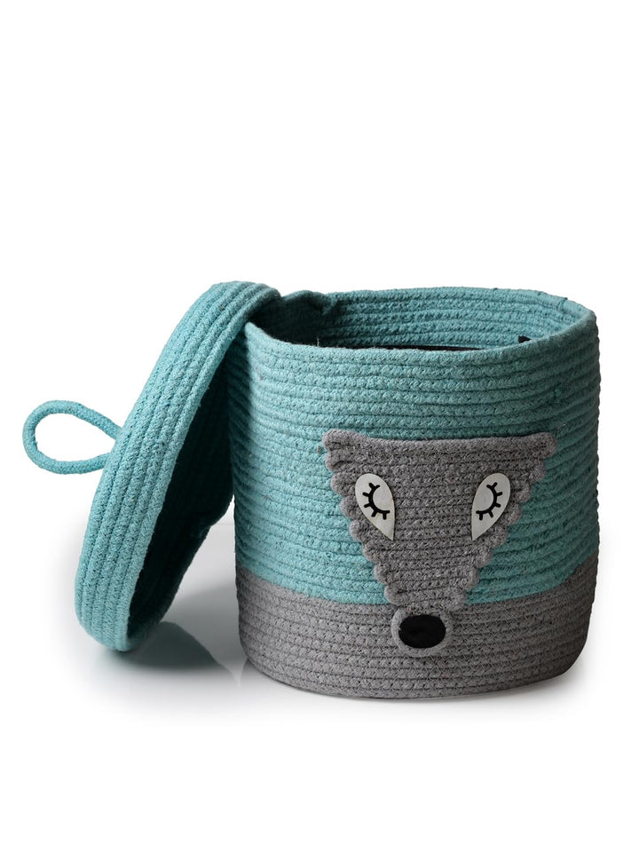 Mint Green Fox Face Storage Basket with Lid for Kids Room