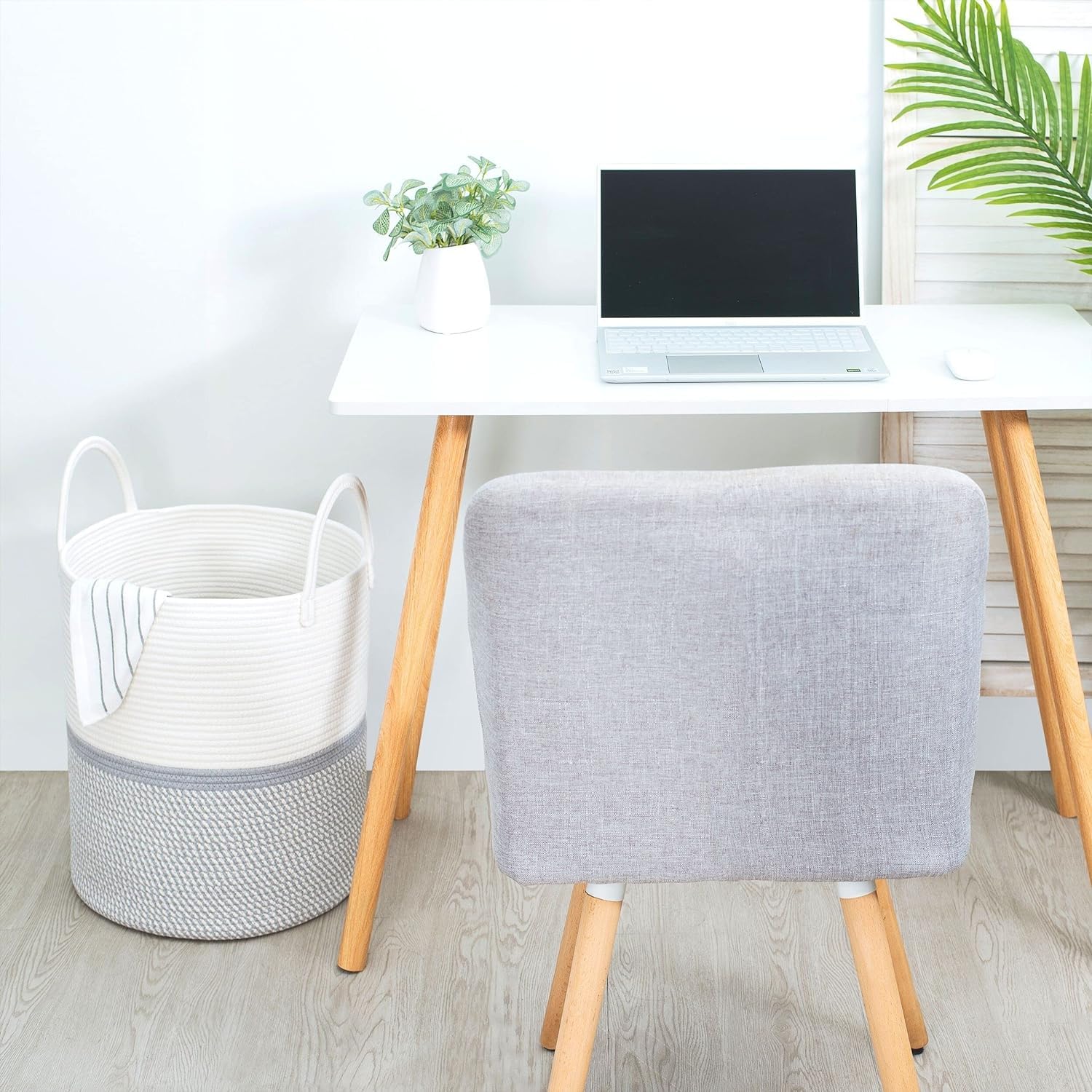 Cotton Rope Laundry Storage Basket White Grey Home Organizer