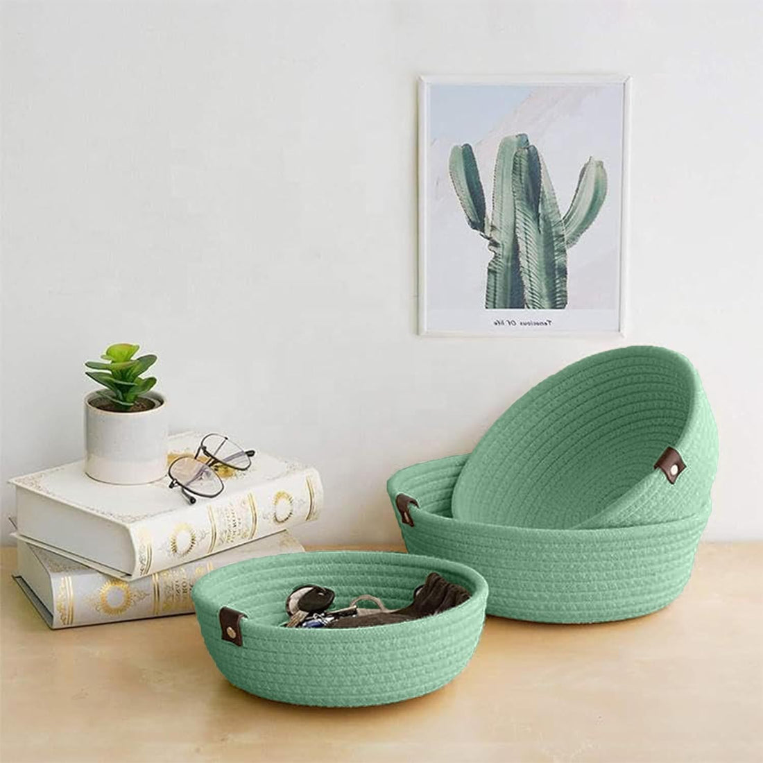 Mint Green Cotton Rope Storage Bowl Set for Home