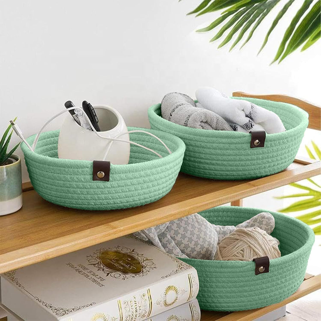 Mint Green Cotton Rope Storage Bowl Set for Home
