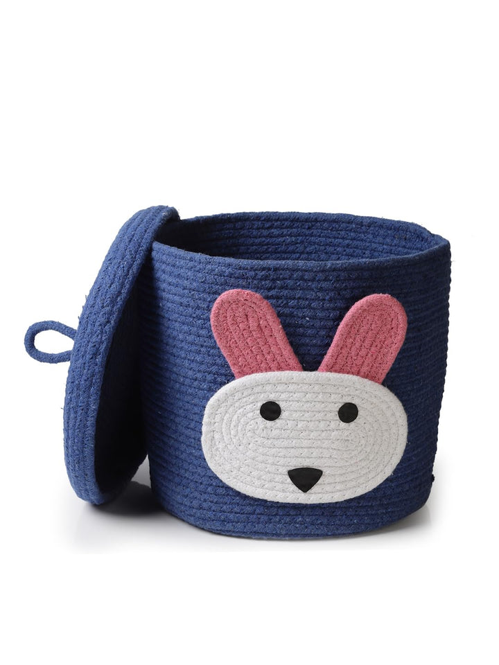 Blue Bunny Face Storage Basket with Lid for Kids Toy Room