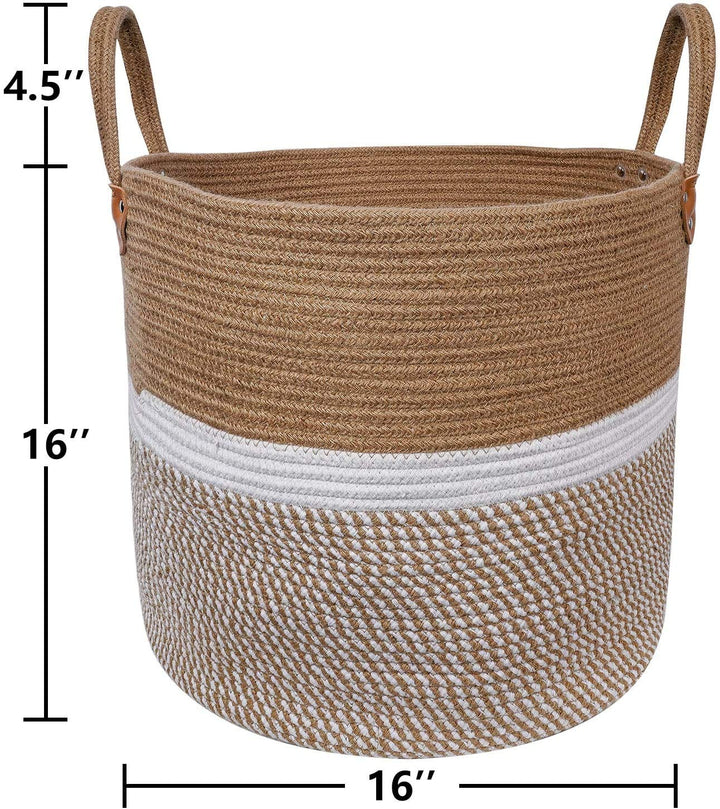 Cotton Rope Storage Basket Brown White Modern Home Organizer